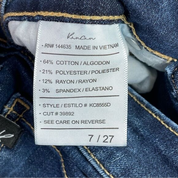 KanCan Jeans Women's 7/27 Blue Skinny Mid-Rise Dark Denim Stretch Distressed - Picture 6 of 12